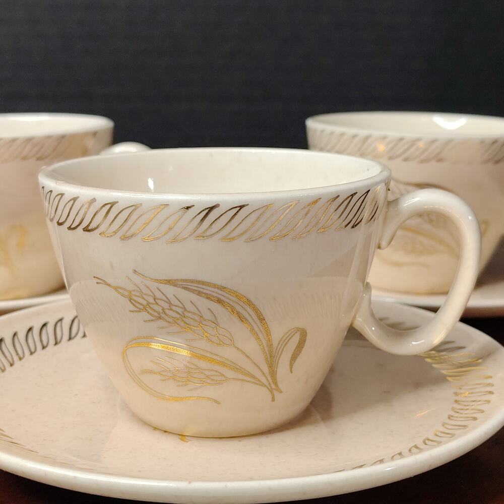 ROYAL CHINA 3 Sets of Gilded Wheat Tea Coffee Cups and Saucers 22 Kt. Gold Trim